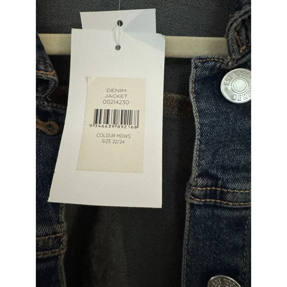 Evan's Women's Blue Denim Medium Wash Button Up Jean Jacket Plus Size 22/24 NWT - Picture 3 of 4